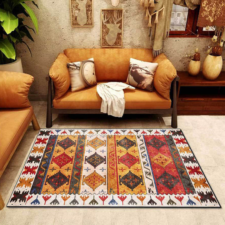 Yellow Tribal Carpet Polyester Southwestern Pattern Carpet Washable Non-slip Back Carpet for Living Room | Bowlift
