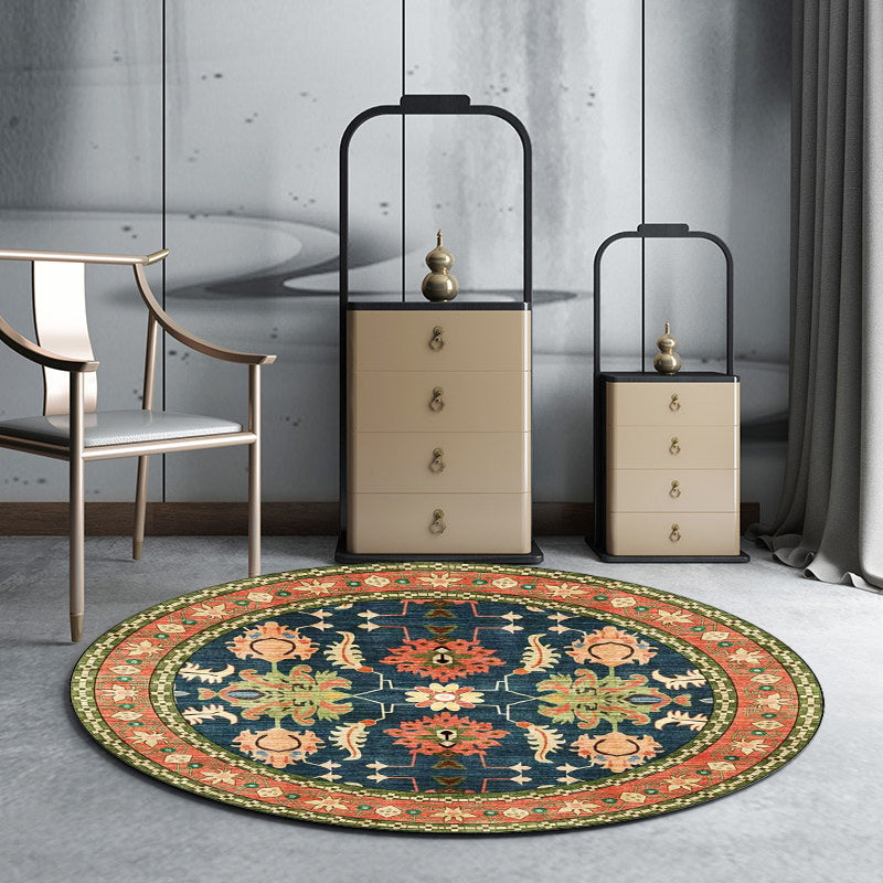 BowLift | Persian medallion pattern rug with floral blue and green polyester, machine washable, non-slip rug for the bedroom