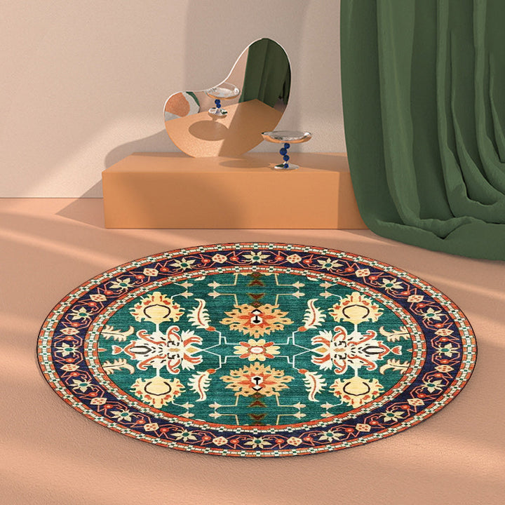 BowLift | Persian medallion pattern rug with floral blue and green polyester, machine washable, non-slip rug for the bedroom