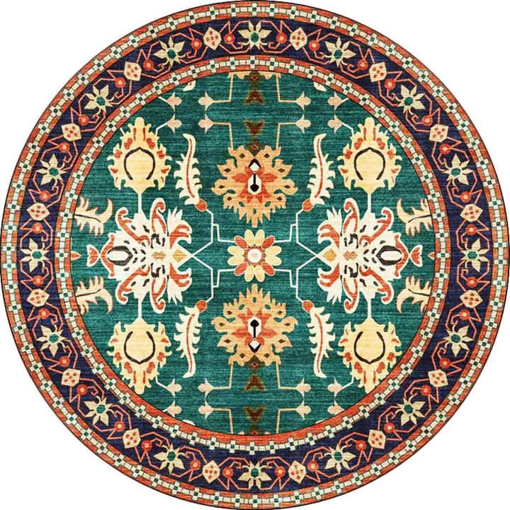 BowLift | Persian medallion pattern rug with floral blue and green polyester, machine washable, non-slip rug for the bedroom