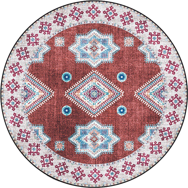 BowLift | Vintage Medallion Pattern Rug Pink and Red Tribal Rug Polyester Washable Non-Slip Back Rug for Living Room