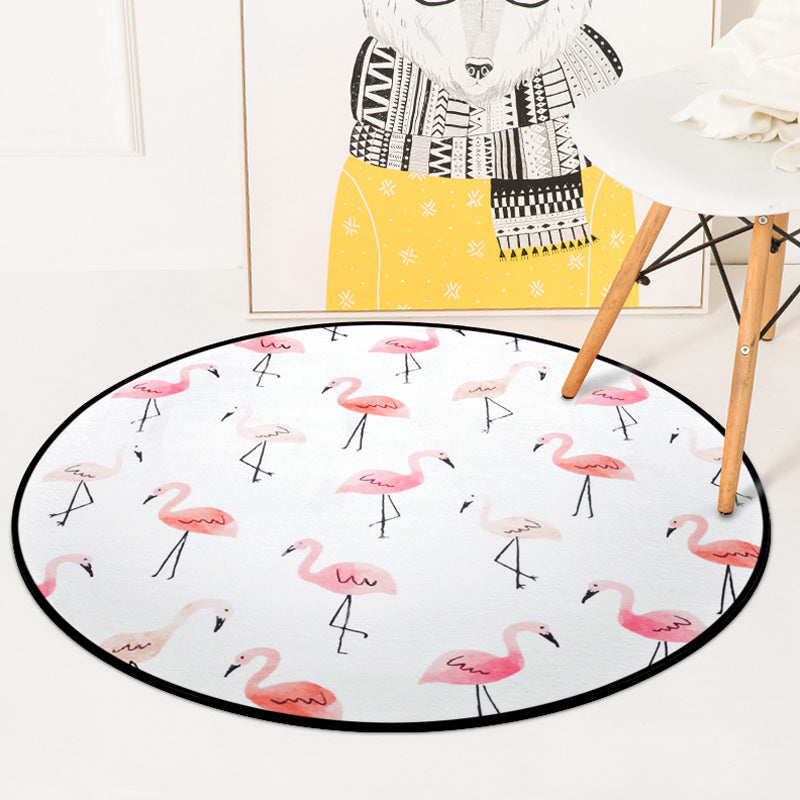 BowLift | Stylish children's rug in white and blue animal flamingo bear lion pattern rug polyester washable rug for the children's room
