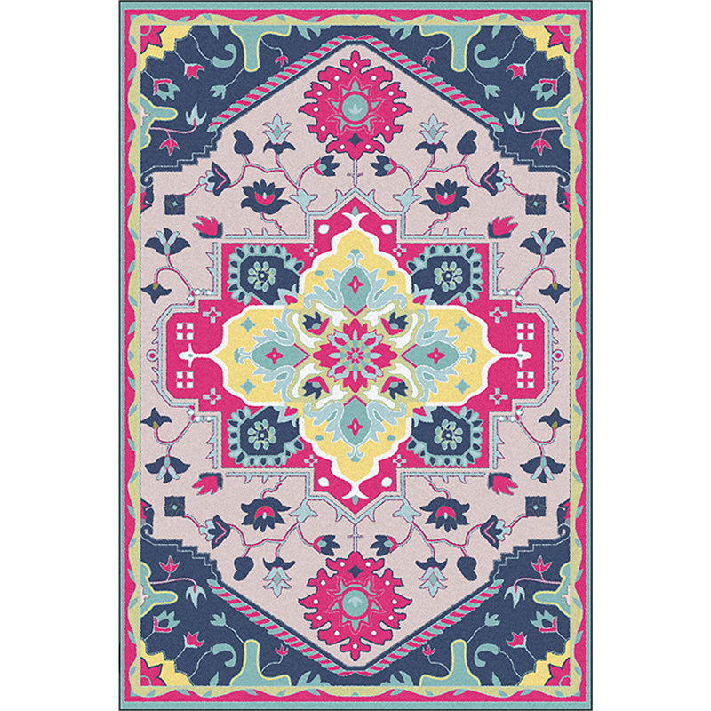 Colorful bedroom rug Moroccan medallion floral pattern rug polyester anti-slip stain-resistant rug | Bowlift