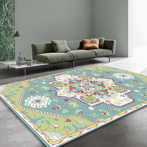 Colorful bedroom rug Moroccan medallion floral pattern rug polyester anti-slip stain-resistant rug | Bowlift