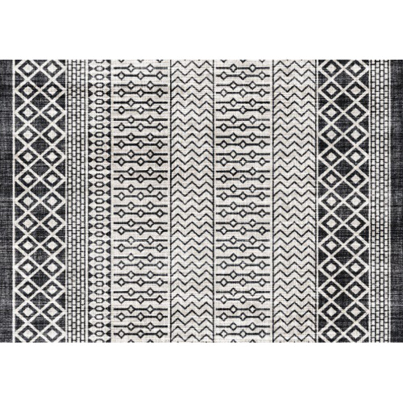 BowLift | Southwestern Living Room Rug in Gray Geometric Stripes Diamond Print Rug Polyester Machine Washable Area Rug