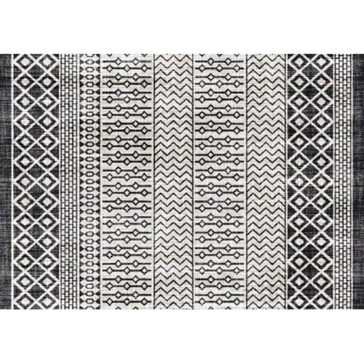 BowLift | Southwestern Living Room Rug in Gray Geometric Stripes Diamond Print Rug Polyester Machine Washable Area Rug
