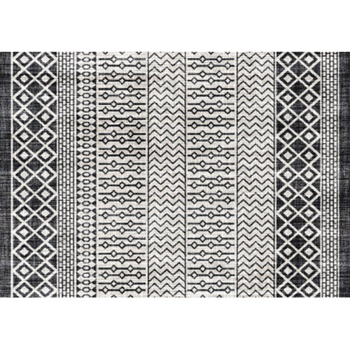 BowLift | Southwestern Living Room Rug in Gray Geometric Stripes Diamond Print Rug Polyester Machine Washable Area Rug
