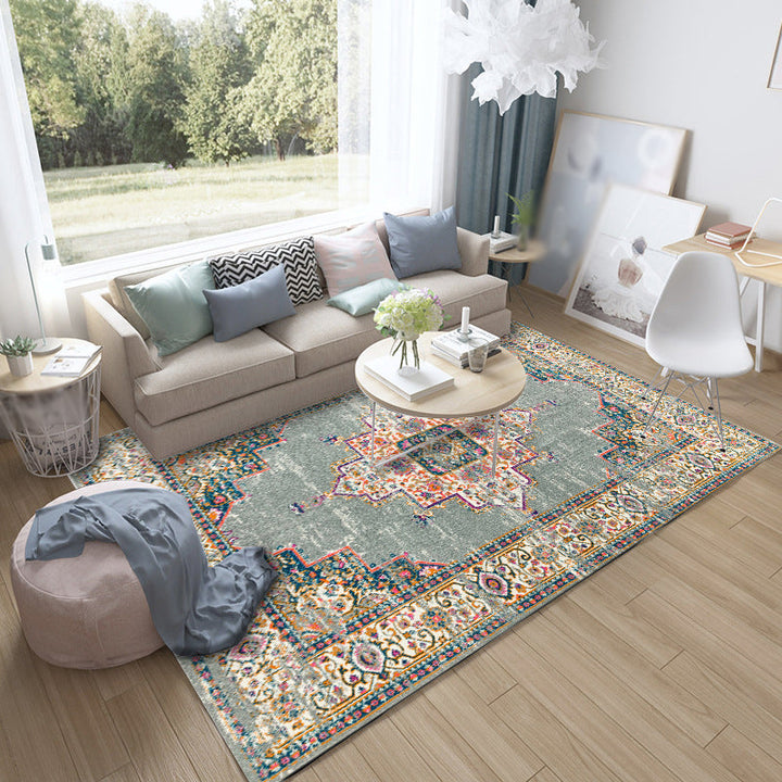 BowLift | Moroccan living room rug in green medallion floral pattern rug polyester non-slip backing rug