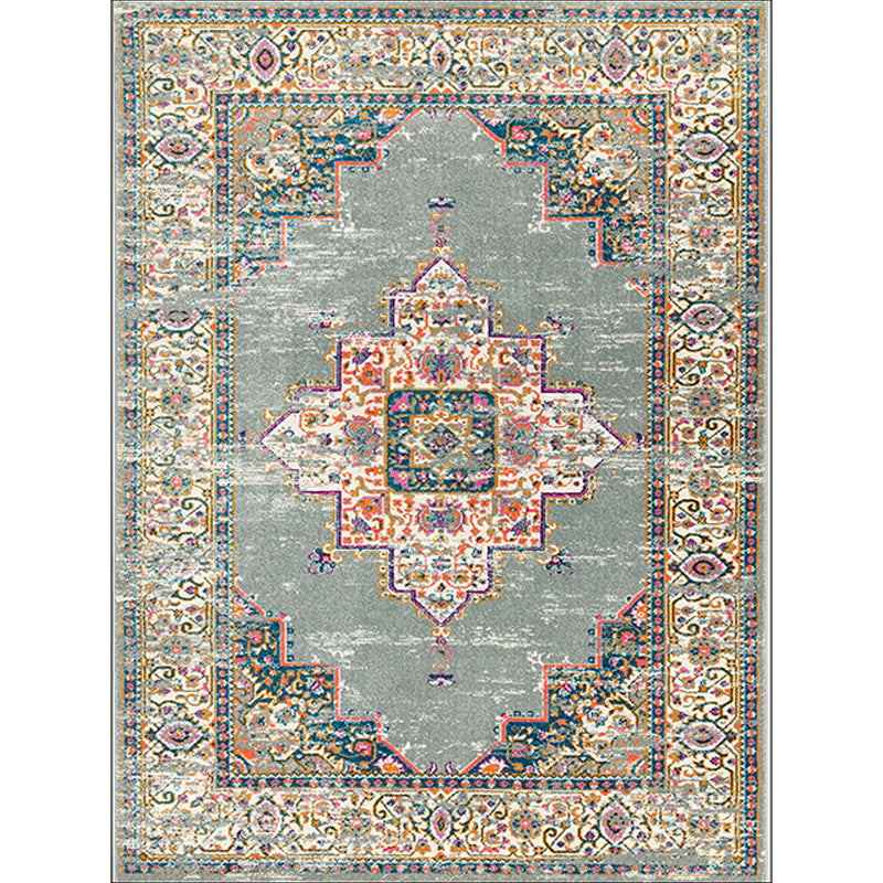 BowLift | Moroccan living room rug in green medallion floral pattern rug polyester non-slip backing rug