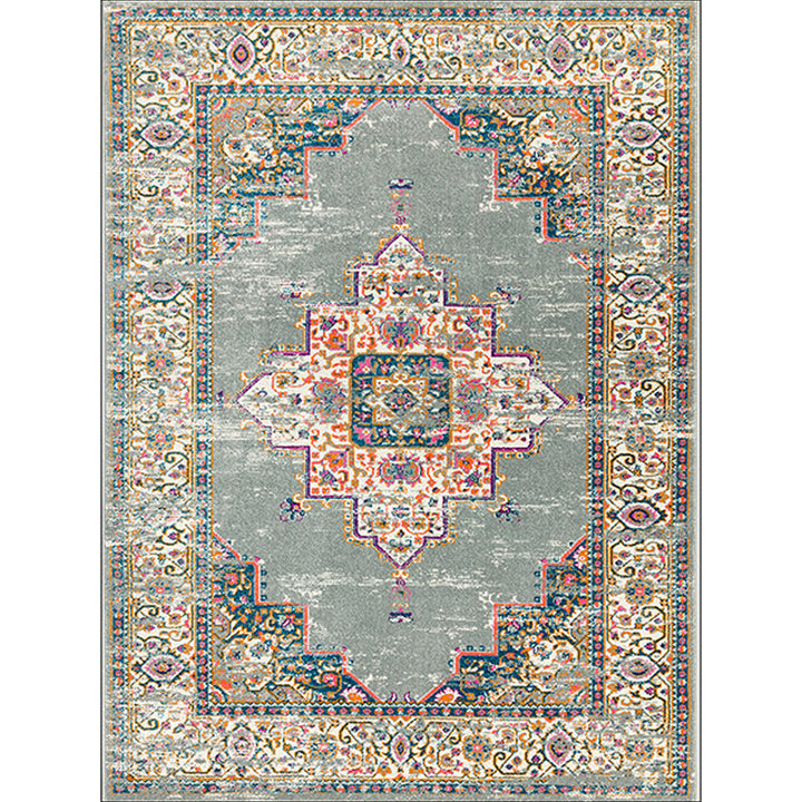 BowLift | Moroccan living room rug in green medallion floral pattern rug polyester non-slip backing rug