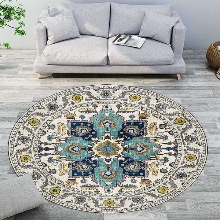 Classic medallion pattern rug with floral blue and red tribal rug polyester washable non-slip backing rug for the living room | Bowlift