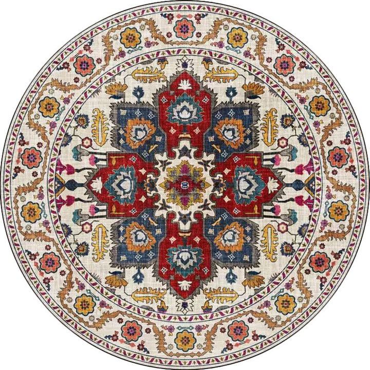 Classic medallion pattern rug with floral blue and red tribal rug polyester washable non-slip backing rug for the living room | Bowlift