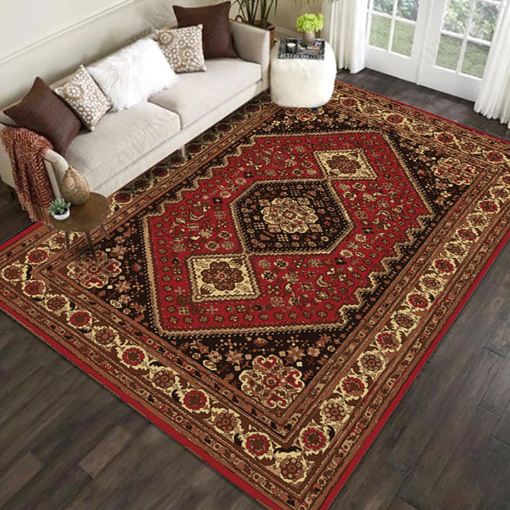 Red and Brown Bedroom Carpet Moroccan Medallion Floral Pattern Carpet Polyester Stain Resistant Carpet | Bowlift