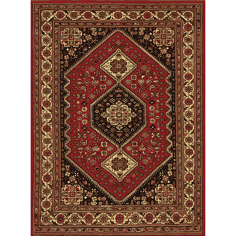Red and Brown Bedroom Carpet Moroccan Medallion Floral Pattern Carpet Polyester Stain Resistant Carpet | Bowlift