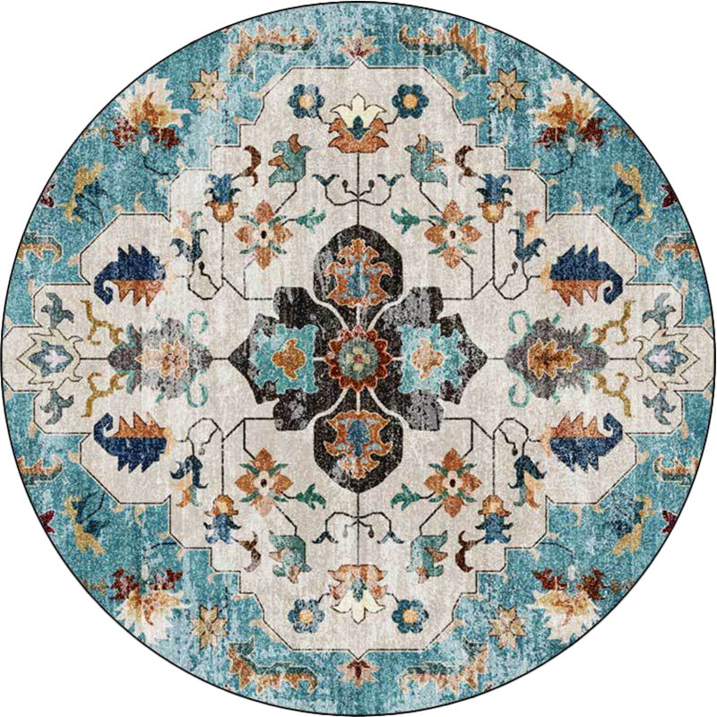 BowLift | Persian Medallion Pattern Carpet Pink and Green Polyester Carpet Machine Washable Non-Slip Carpet for the Bedroom