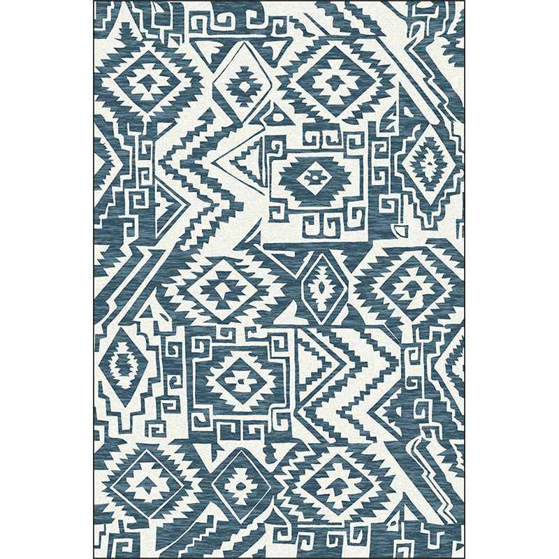 BowLift | Tribal Southwest rug in blue and white geometric pattern rug polyester pet-friendly rug for home decoration
