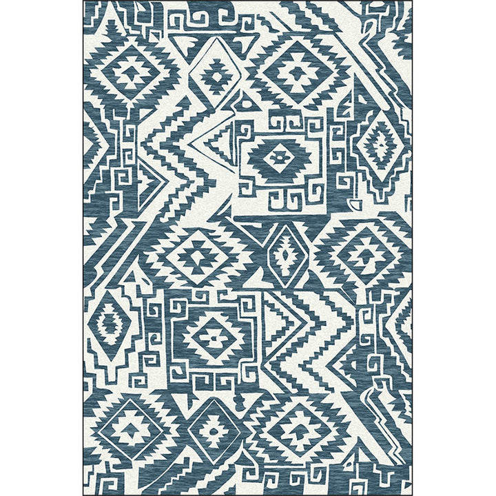 BowLift | Tribal Southwest rug in blue and white geometric pattern rug polyester pet-friendly rug for home decoration