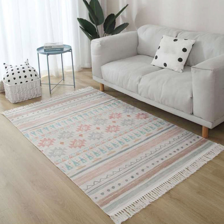 BowLift | Americana Tribal Pattern Rug Black and White Linen Rug Machine Washable Fringe Area Rug for Bedroom