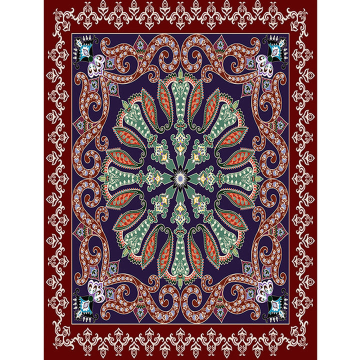 Moroccan living room carpet in red and blue medallion motif floral print carpet polyester non-slip area rug | Bowlift