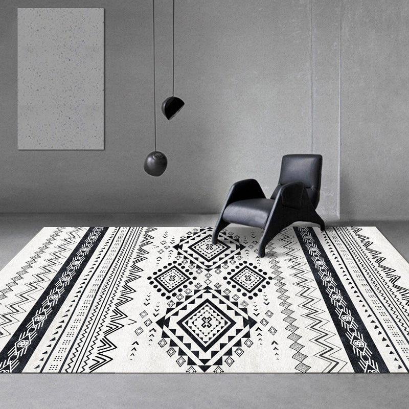 BowLift | Vintage Southwestern Geometric Pattern Carpet White Tribal Carpet Polyester Washable Non-Slip Back Carpet for Living Room
