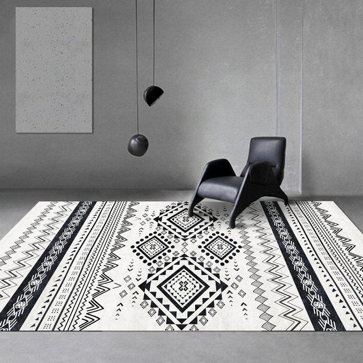 BowLift | Vintage Southwestern Geometric Pattern Carpet White Tribal Carpet Polyester Washable Non-Slip Back Carpet for Living Room