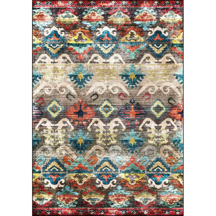 BowLift | Retro Tribal Pattern Rug Multicolor Polyester Rug Machine Washable Non-Slip Backing Rug for Living Room