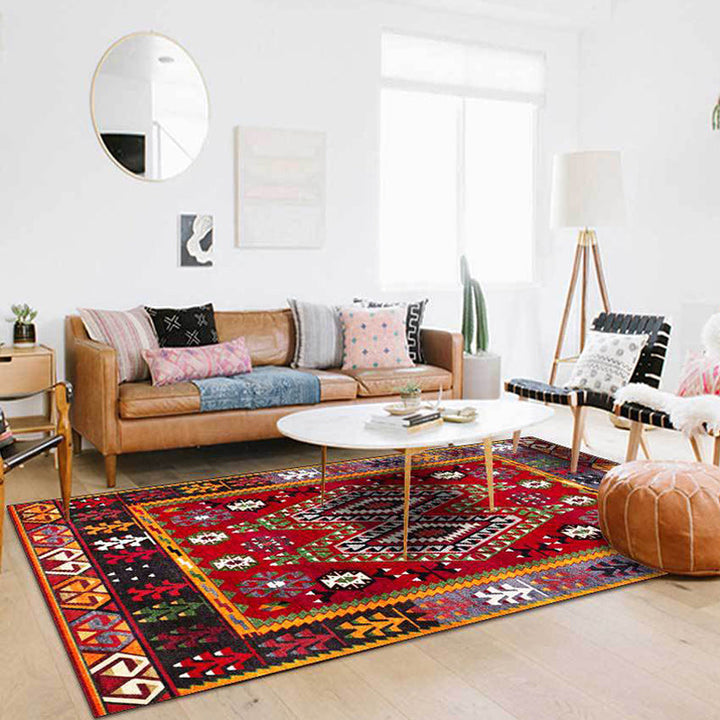 BowLift | Southwest Tribal Pattern Rug Red Polyester Rug machine washable non-slip backing Rug for living room