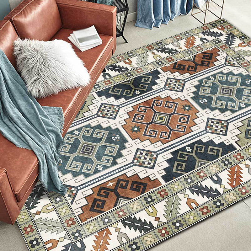 BowLift | Southwest Tribal Pattern Rug Green Polyester Rug Machine Washable Non-Slip Back Rug for Living Room