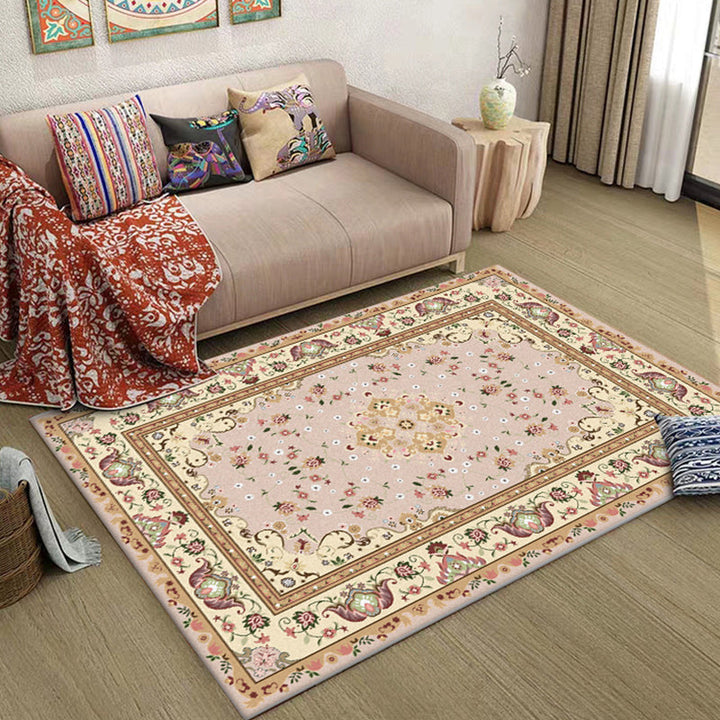 BowLift | Persian Moroccan rug in yellow medallion floral leaf pattern rug polyester washable rug for home decor
