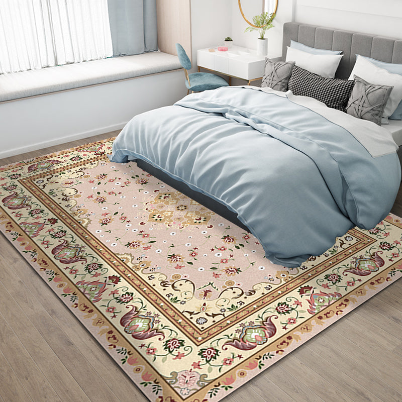Persian Moroccan carpet in yellow medallion floral pattern carpet polyester washable carpet for home decor | Bowlift