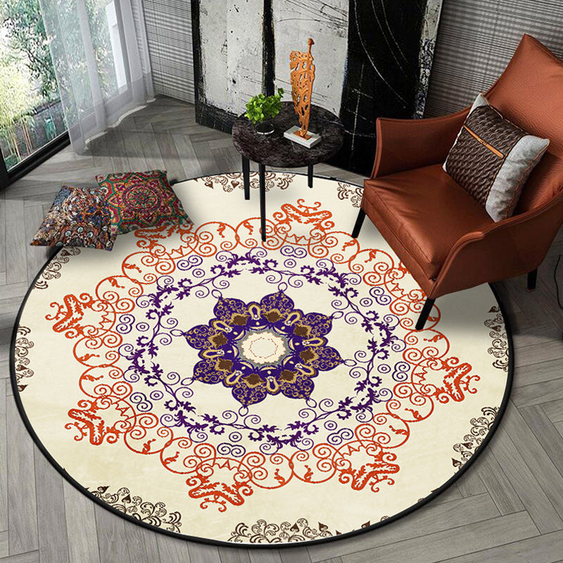 BowLift | Orange Moroccan Carpet Polyester Medallion Print Carpet Washable Non-Slip Back Carpet for Living Room