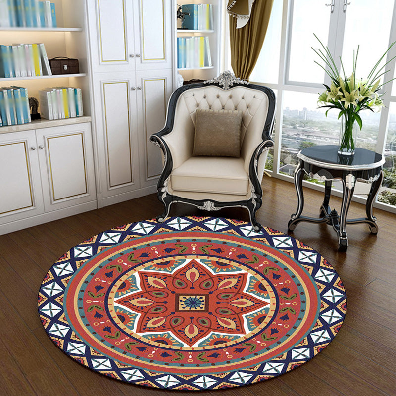 Persian medallion pattern rug red polyester rug machine washable anti-slip rug for the bedroom | Bowlift