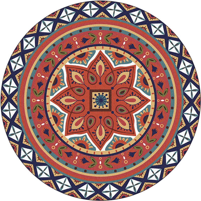 Persian medallion pattern rug red polyester rug machine washable anti-slip rug for the bedroom | Bowlift