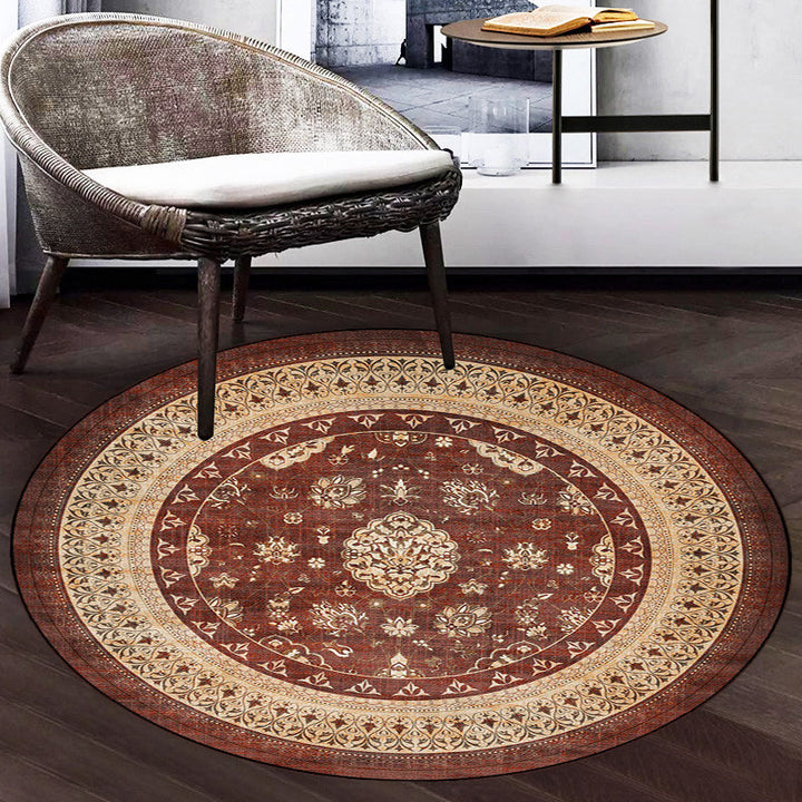 Persian medallion pattern rug Brown Polyester rug machine washable non-slip area rug for the bedroom | Bowlift