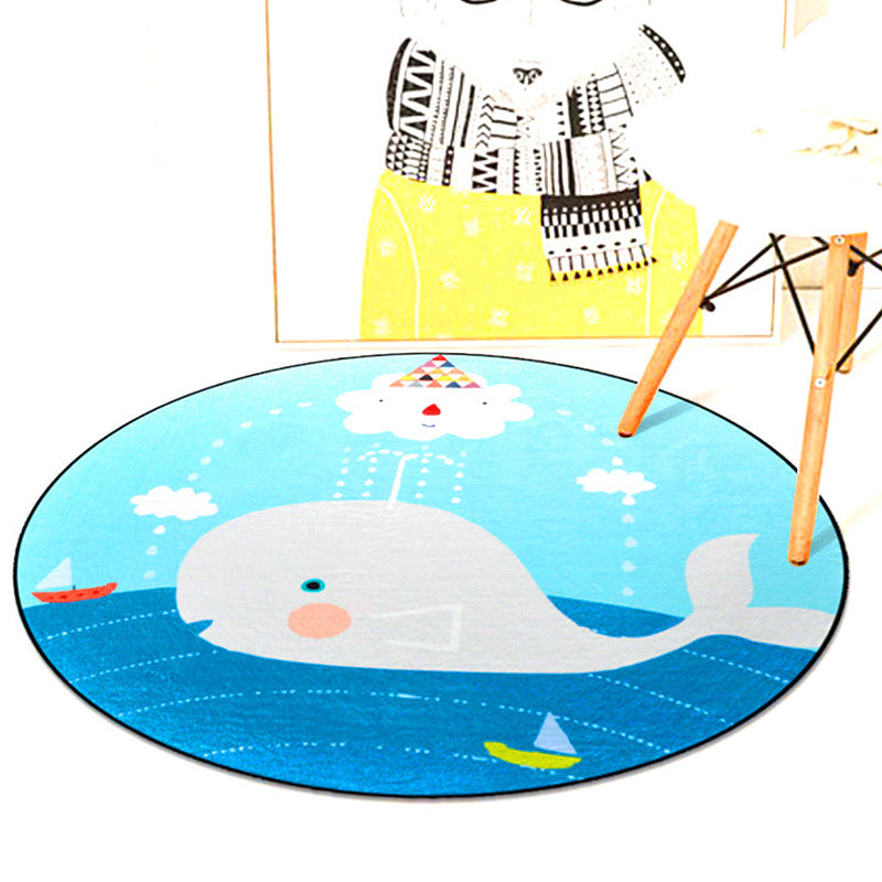 BowLift | Kids Room Carpet in Pink and Blue Animal Mouse Lion Mermaid Whale Print Carpet Polyester Machine Washable Carpet
