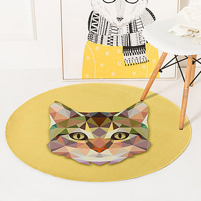 BowLift | Green and Yellow Children's Room Carpet Children Animal Fawn Bear Wolf Cat Pattern Area Rug Polyester Non-Slip Back Carpet
