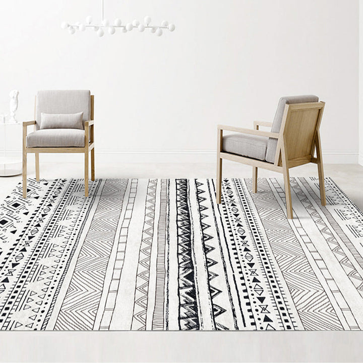 BowLift | Black and brown southwestern carpet polyester tribal pattern carpet washable non-slip backing carpet for the living room
