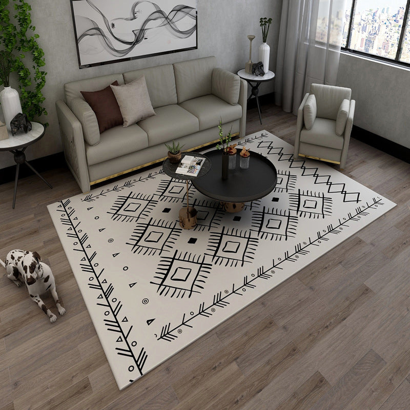 BowLift | Classic Southwestern Pattern Carpet White Tribal Carpet Polyester Washable Non-Slip Back Carpet for Living Room