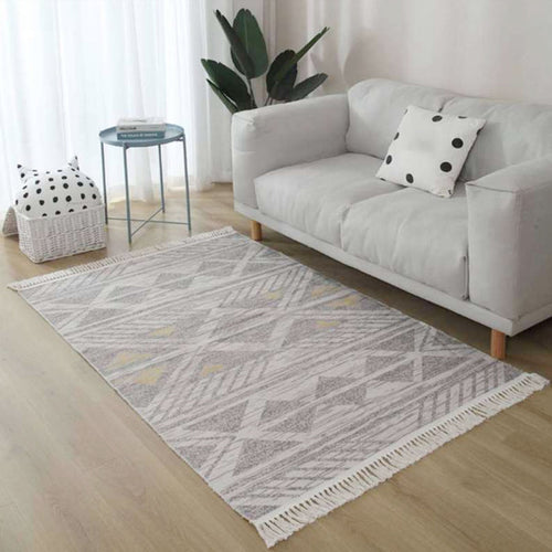 BowLift | Gray and Brown Southwestern Rug Linen Tribal Geometric and Stripe Pattern Rug Washable Fringed Rug for the Living Room