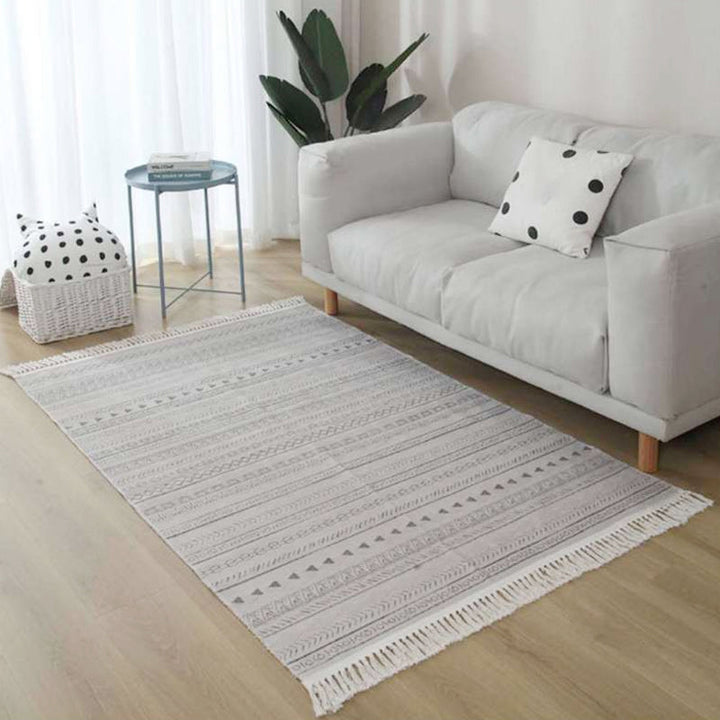 BowLift | Gray and Brown Southwestern Rug Linen Tribal Geometric and Stripe Pattern Rug Washable Fringed Rug for the Living Room
