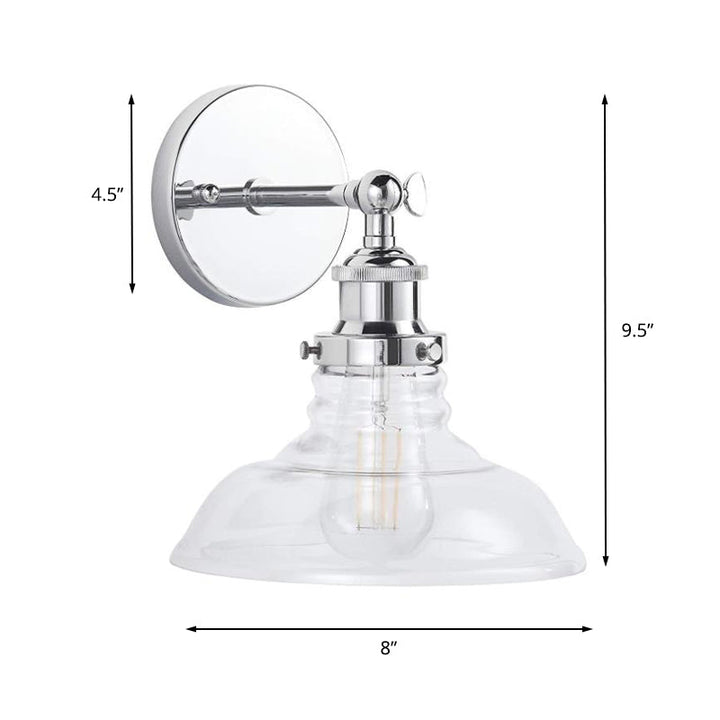 BowLift | Clear Glass Chrome/Nickel Wall Light Barn 1-Bulb Industrial Wall Lamp for the Kitchen