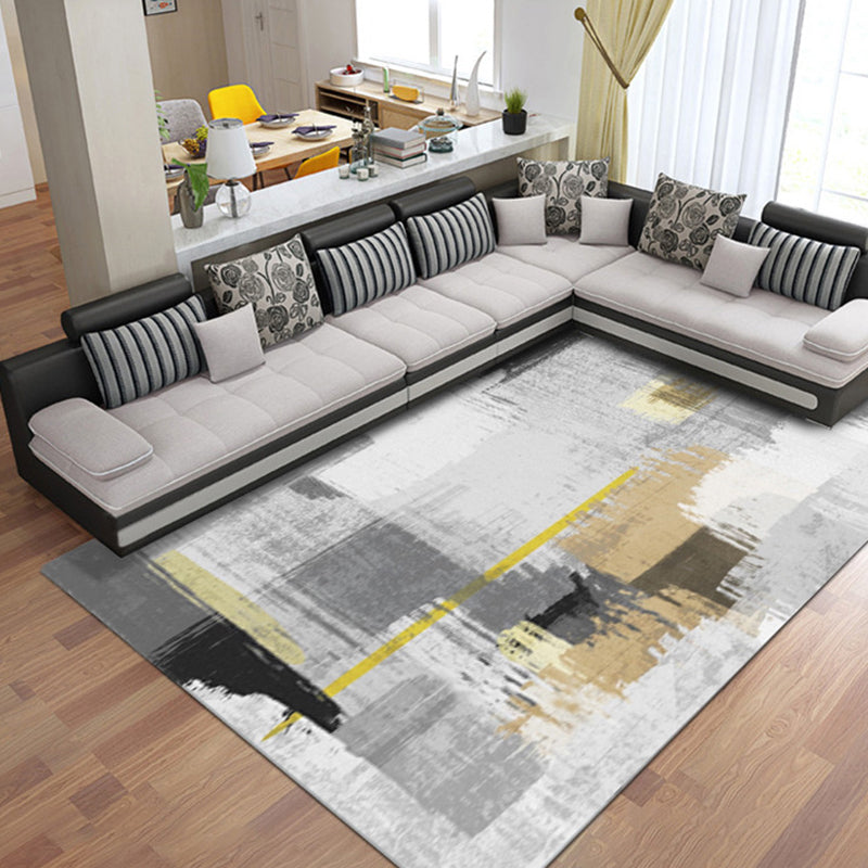 Gray and Yellow Modern Rug Synthetic Abstract Rug Washable Non-Slip Back Rug for Living Room | Bowlift