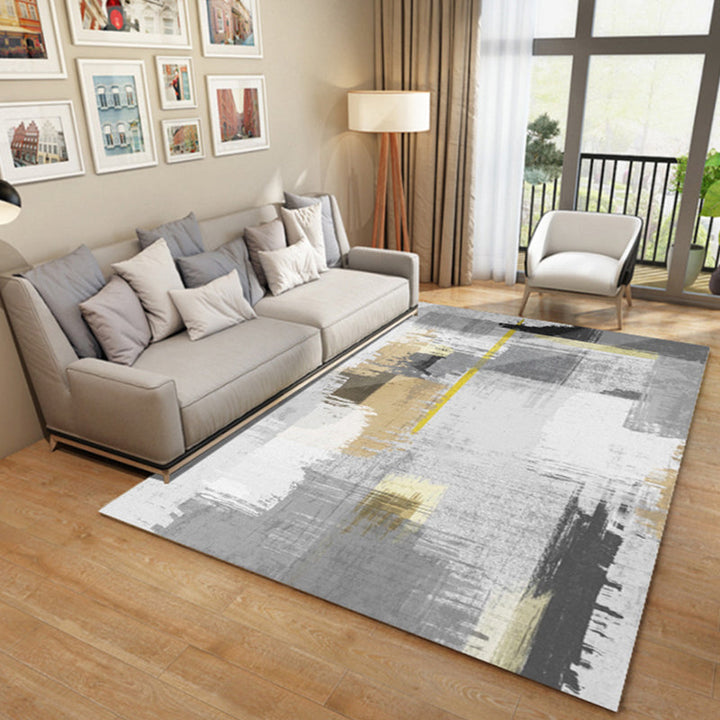 Gray and Yellow Modern Rug Synthetic Abstract Rug Washable Non-Slip Back Rug for Living Room | Bowlift