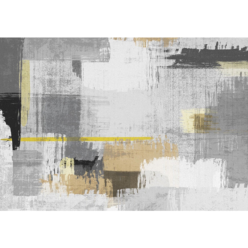 Gray and Yellow Modern Rug Synthetic Abstract Rug Washable Non-Slip Back Rug for Living Room | Bowlift