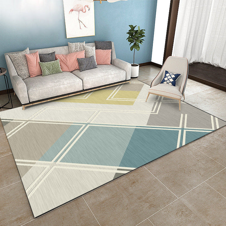 Multicolored bedroom rug Modern geometric patterned rug Polyester stain-resistant pet-friendly rug | Bowlift