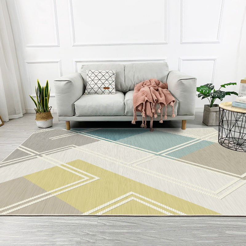 Multicolored bedroom rug Modern geometric patterned rug Polyester stain-resistant pet-friendly rug | Bowlift