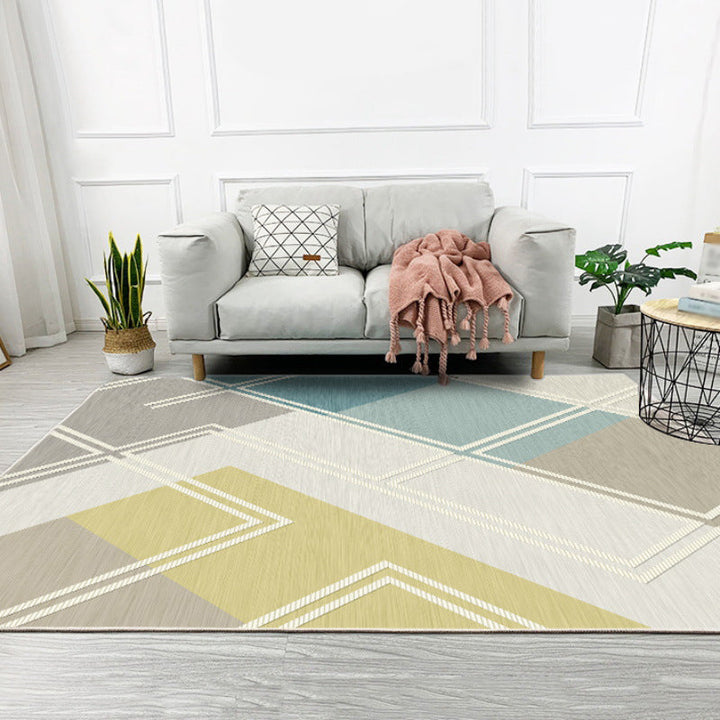 Multicolored bedroom rug Modern geometric patterned rug Polyester stain-resistant pet-friendly rug | Bowlift