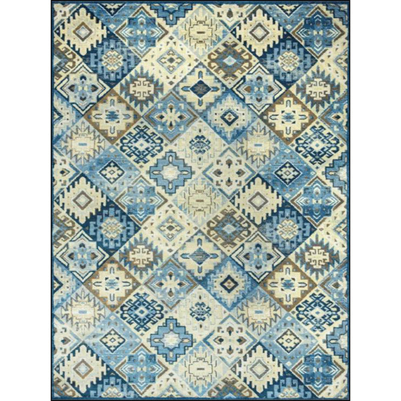 BowLift | Moroccan Living Room Rug in Blue Diamond Print Rug Polyester Stain Resistant Non-Slip Area Rug