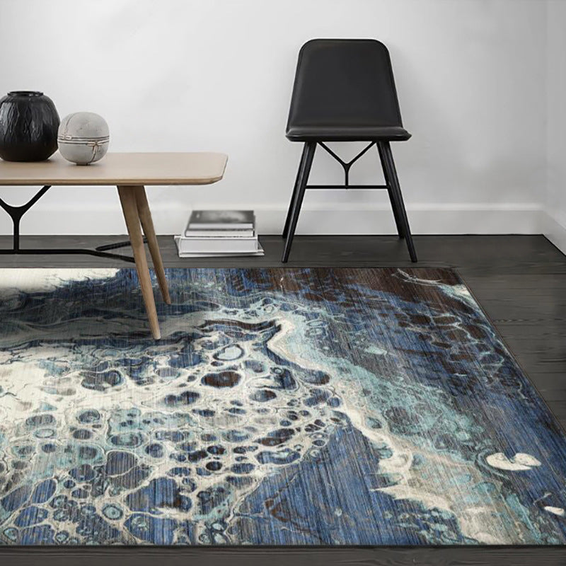 Casual modern rug in blue abstract spray pattern rug polyester washable rug for home decor | Bowlift