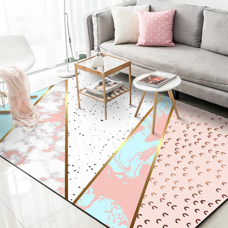 Pink Bedroom Rug Modern Color Block Geometry Marble Pattern Area Rug Polyester Washable Stain Resistant Rug | Bowlift